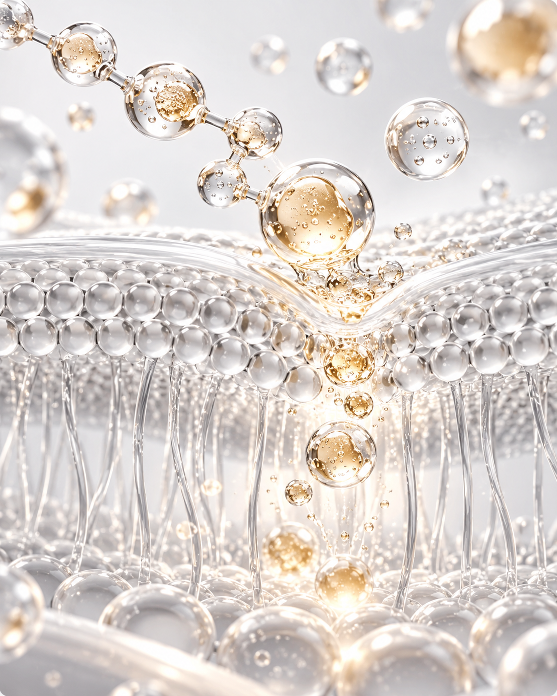 Golden peptide illustration passing through a cell membrane